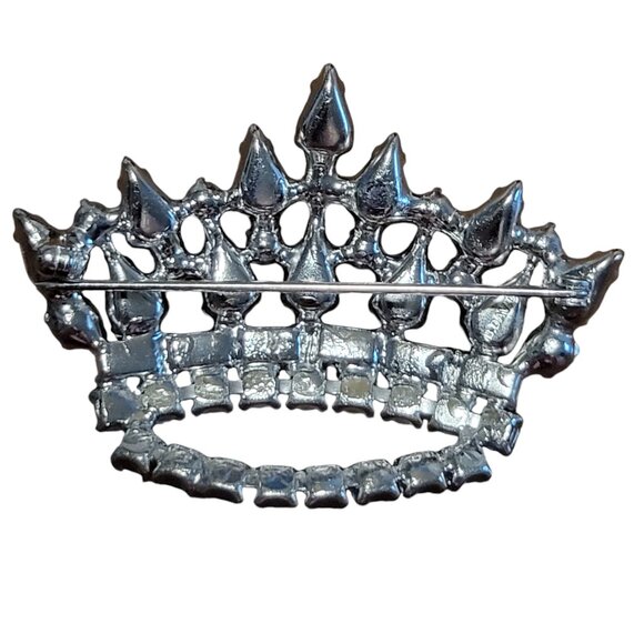 B David Crown Brooch Pin Family Crown Pin Rhinestones Faux Pearls Vintage - Picture 2 of 5